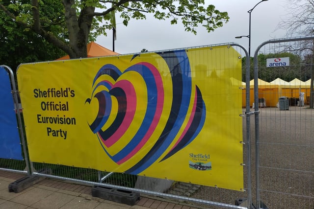 Work crews have been out on Devonshire Green putting up bright yellow banners to announce Sheffield's Official EuroVision Party 2023.