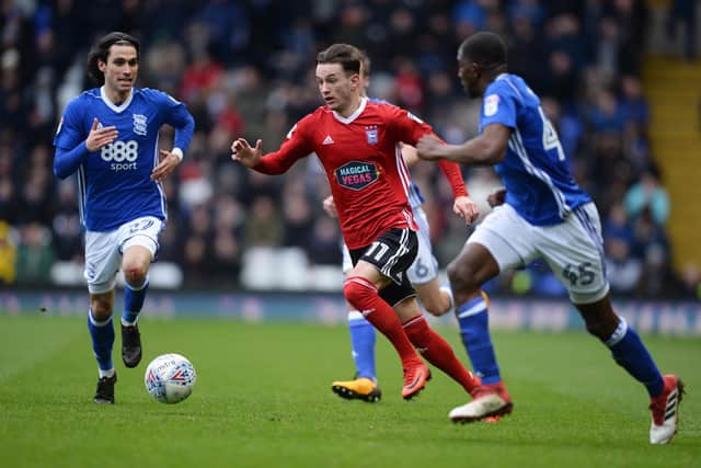 Bersant Celina of Ipswich Town in action during the Sky Bet Championship match between Birmingham City and Ipswich Town at St Andrews on March 31, 2018 in Birmingham, England. (Photo by Nathan Stirk/Getty Images)