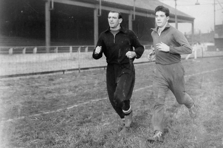 Pools players training on the Greyhound Stadium in 1956. Can you identify them? Photo: Hartlepool Museums Service.
