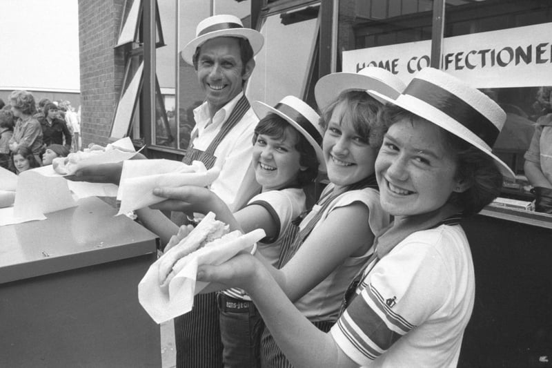 Gerry Ash, Lyn Waldron, Tracey Williams and Sandra Ash at the hot dog stand at Monkwearmouth Fete in 1977.