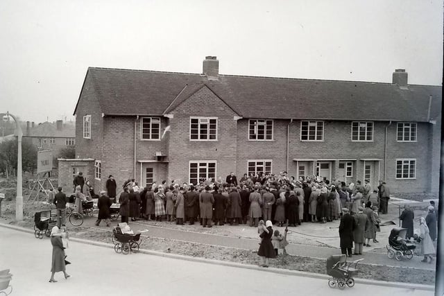 A group of houses in Torquay Avenue  with a green in front of them opposite the entrance to Claymore Road in 1954. Photo: Hartlepool Museum Service.