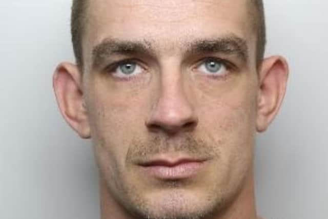 Pictured is Andrew Houghton, aged 30, of HMP Lindholme, Doncaster, who has been jailed after he admitted causing grievous bodily harm with intent following a street attack on a defenceless dog-walker