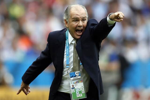 Argentina's head coach Alejandro Sabella instructs his players during the group F World Cup soccer match between Nigeria and Argentina at the Estadio Beira-Rio in Porto Alegre, Brazil: AP Photo/Victor R. Caivano