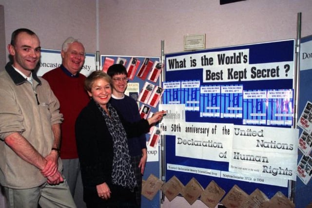 A display for Amnesty International in 1998 at Doncaster Central Library. Rosie Winterton MP attended.