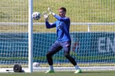 Dean Henderson takes part in a drill during an England training session at St George's Park on June 09, 2021 in Burton upon Trent, England. (Photo by Catherine Ivill/Getty Images)