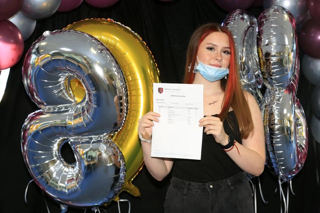 GCSE results day at Trinity Academy, Thorne. Pictured is Libby Hallam.