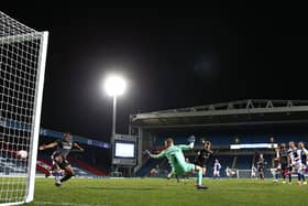 Blackbrun Rovers' Harvey Elliott scores his side's first goal in the 2-1 victory over Rotherham United at Ewood Park last night. (Photo by Jan Kruger/Getty Images)
