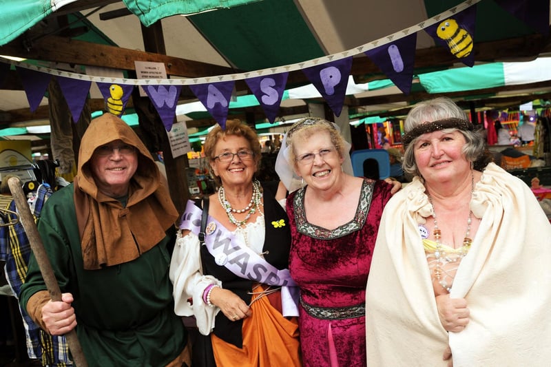 WASPI campaigners bring their fight to the medieval market, from left are Joe Madden, Moira Holland, Angela Madden the campaigh chairman, and Joan Lye Green.