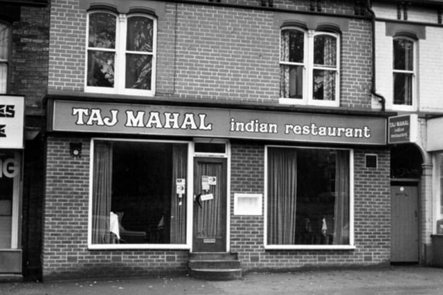 Taj Mahal Indian restaurant on Ecclesall Road, Sharrow, Sheffield, in November 1979