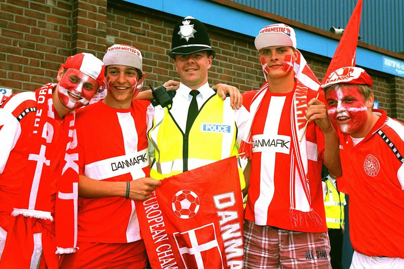 A police officer among the fans at Hillsborough for Euro 96