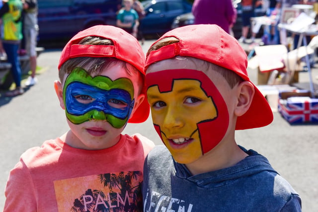 Brothers Cooper and Zak Mason of Hartlepool, with their faces painted at the Hawks Cheerleading Academy annual funday in 2018. Were you there?