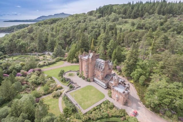 The A listed Scots baronial mansion boasts grounds of around 132.99 acres, including the Isle of Risga, and beautiful panoramic views over Loch Sunart and the Isles of Carna and Oronsay