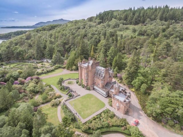 The A listed Scots baronial mansion boasts grounds of around 132.99 acres, including the Isle of Risga, and beautiful panoramic views over Loch Sunart and the Isles of Carna and Oronsay