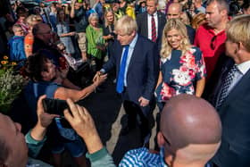 Date: 13th September 2019.
Picture James Hardisty.
Prime Minister Boris Johnson at Fox Valley Shopping Centre, Stocksbridge, Sheffield. Pictured Prime Minister Boris Johnson, with (right) Miriam Cates, Conservative parliamentary candidate for Penistone & Stocksbridge, South Yorkshire.