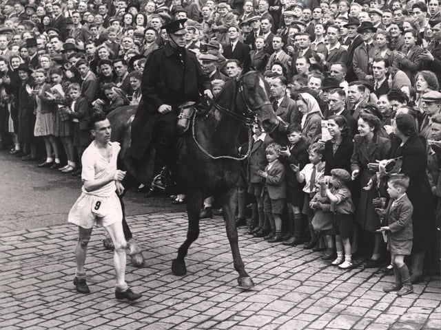 Finish of the Star Walk, photo shows G H Edge No 9 coming in second place for the Star Walk in 1949.