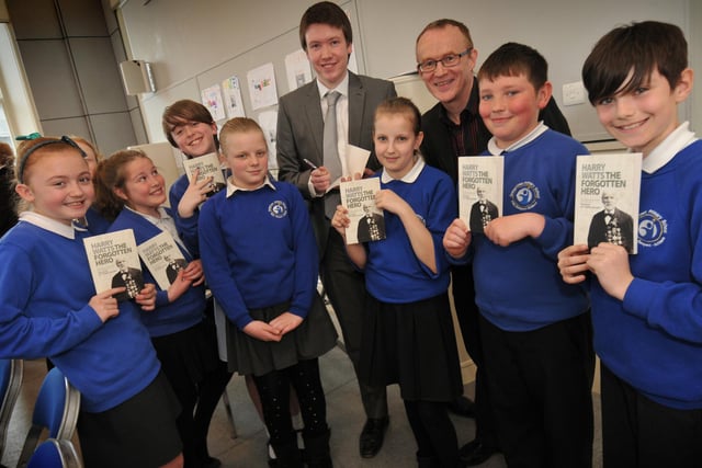 Authors Richard Callaghan and David Simpson were pictured with pupils as they signed copies of their book about Harry Watts, the forgotten hero. Who do you recognise in this 2013 photo?