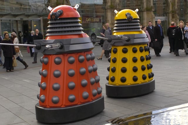 The Daleks invade Sheffield train station to publicise the launch of a new game, designed in Sheffield, in April 2010