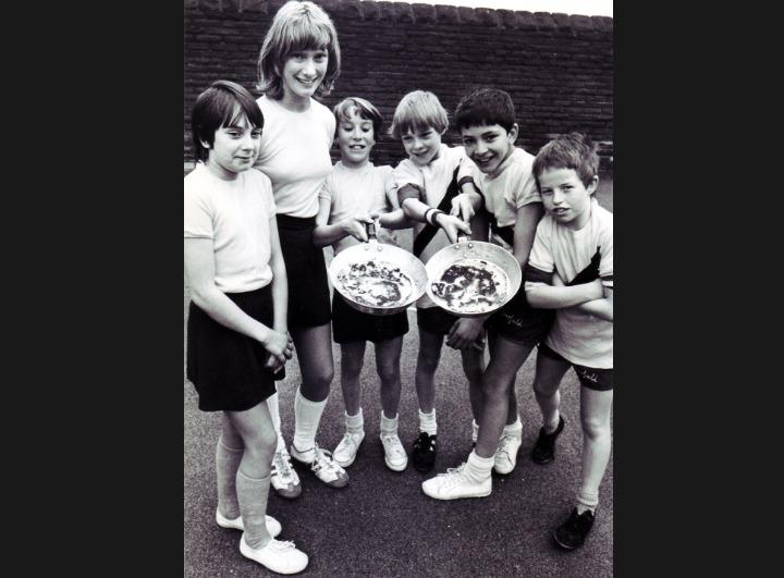This was the sort of thing you could expect at your school sports day at a Sheffield primary school. This picture shows the Carfield Junior School pancake race team - pictured during the sports day between Carfield and Heeley Bank Junior Schools - left to right, Joanne White, Denise Condon, Sarah Kriel, Russell Davies, Paul Musleh, and Martin Bell, in February 1982
