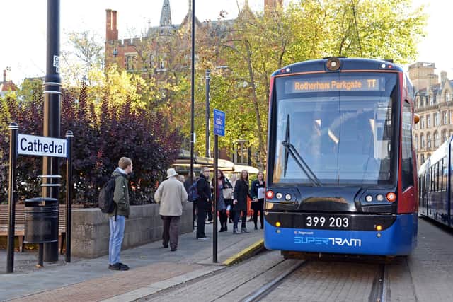 The Tram Train arrives into Cathedral Tram stop.