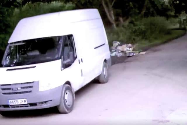 CCTV footage shows the van parking up before a man gets out and appears to unload rubbish from the vehicle.