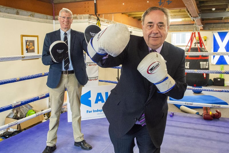 Alba Party Leader and former First Minister Alex Salmond is joined by Alba candidate Kenny Mcaskill at Alex Arthur’s Boxing Gym on Rose Street for a photo shoot.