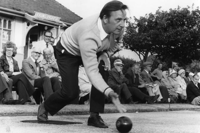 Dave Walker of St Stephen's Club in action on the bowls green in August 1976.