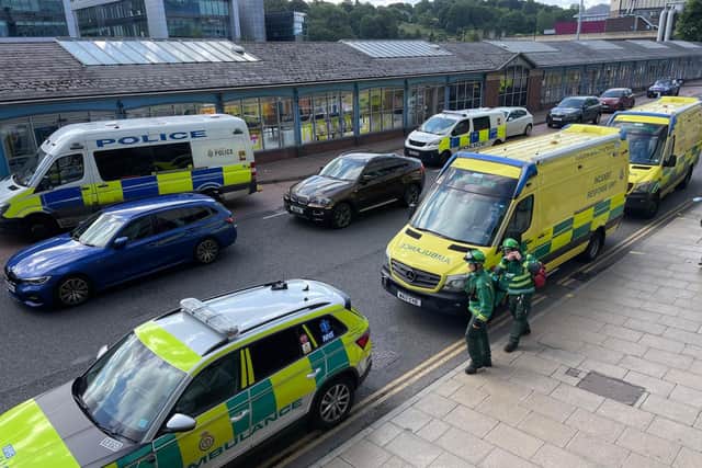 Police and medics are on Pond Street in Sheffield city centre this morning (Photo: Sarah Marshall)