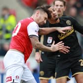 lliman Ndiaye of Sheffield United clashes heads with Grant Hall of Rotherham during the Sky Bet Championship match at the New York Stadium: Simon Bellis / Sportimage
