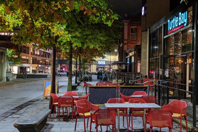 The outdoor seating areas on Holly Street were empty at 7.45pm.