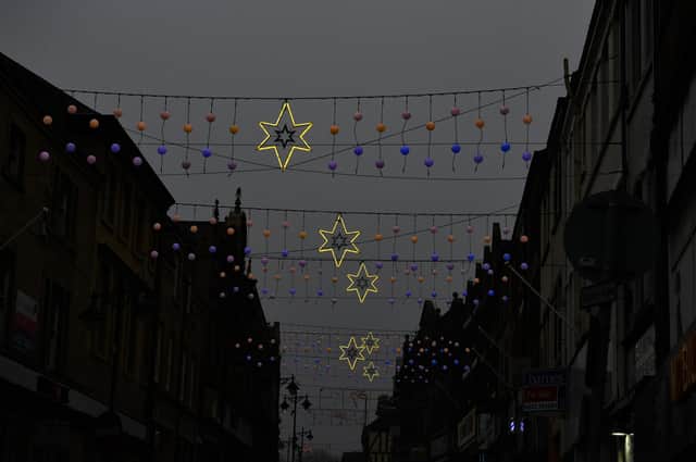 Christmas lights in Mansfield town centre.