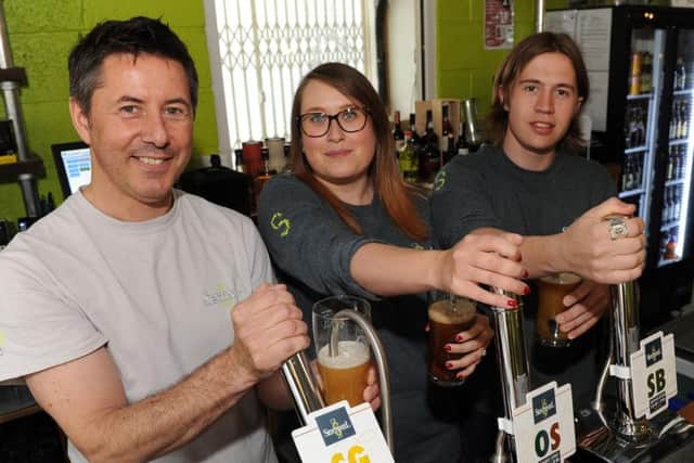 Alex Barlow, owner, Anna Duszanskyj, head of retail and Louis Kempson-Saeton, apprentice brewer at the Sentinel Brewhouse. Picture: Andrew Roe