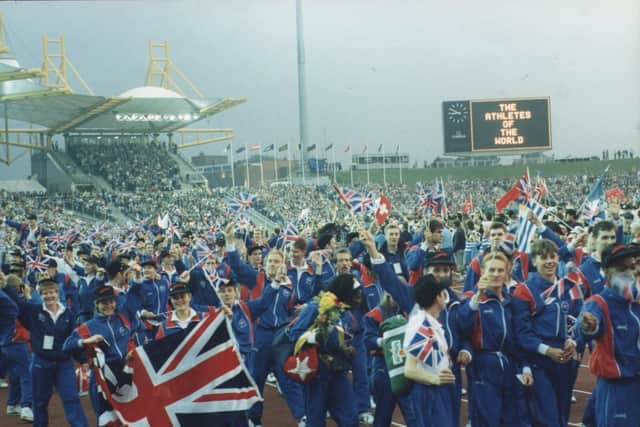 The GB team enter the Don Valley Stadium in 1991.