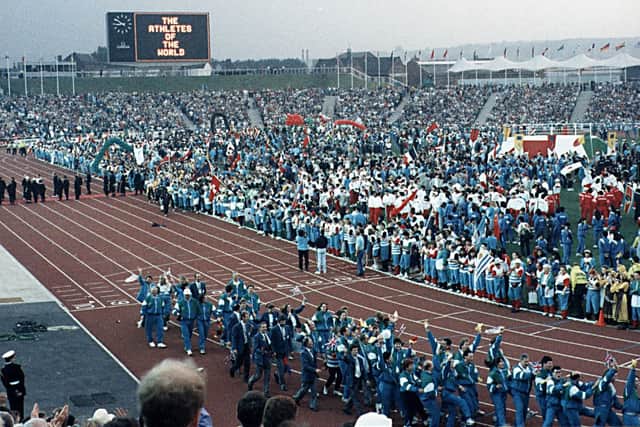 The Don Valley Stadium in all its glory in 1991 as the athletes parade in.