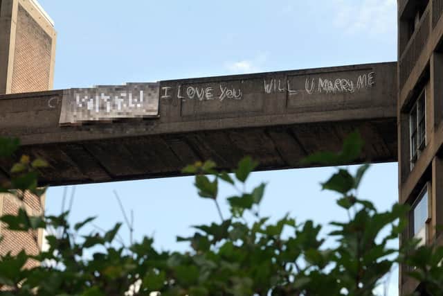 The famous graffiti on the Park Hill bridge.
