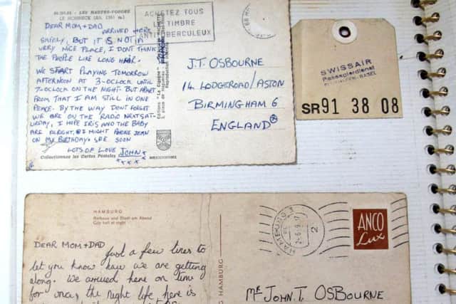 Postcards from Ozzy Osbourne to his parents, due to be auctioned in Sheffield. Photo: Sheffield Auction Gallery.