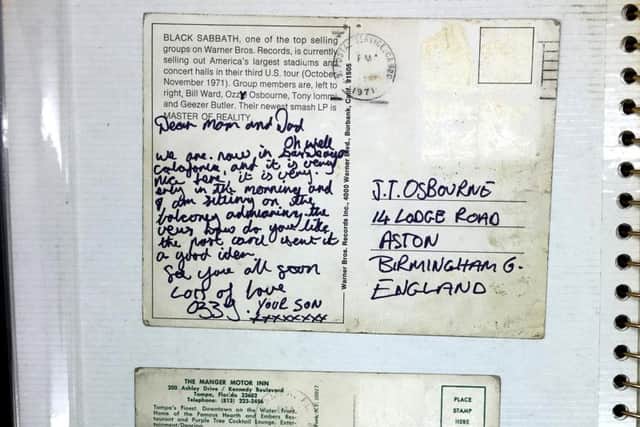 Postcards from Ozzy Osbourne to his parents, due to be auctioned in Sheffield. Photo: Sheffield Auction Gallery.