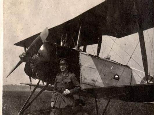 Adam Kessen with one of RAF Doncaster's Arvo 504 trainers, 1918