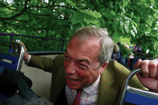 Nigel Farage ducks to avoid a tree branch in Chapeltown.