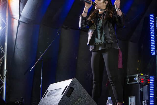 The X Factor's Sam Lavery performing at Barnsley Christmas lights switch on