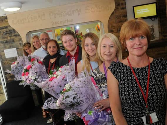 Carfield Primary School headteacher Lorna Culloden with staff who were leaving in 2015