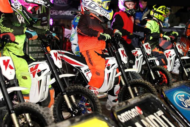 Young bikers line up for action on the Arenacross UK Tour