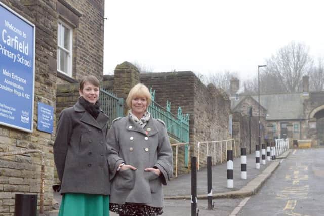 Headteacher Lorna Culloden (right) and teacher Jill Shaw outside Carfield Primary School