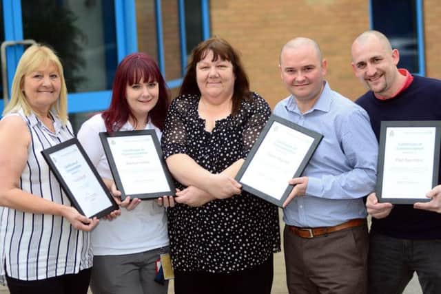 Ellen Hallas and her daughter Rachel with their life-saving colleagues Hilary South, Gavin Haynes and Paul Saunders