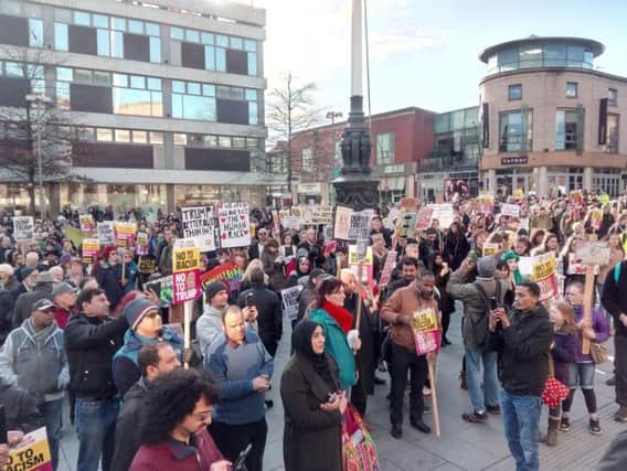 Protesters outside Sheffield City Hall in January