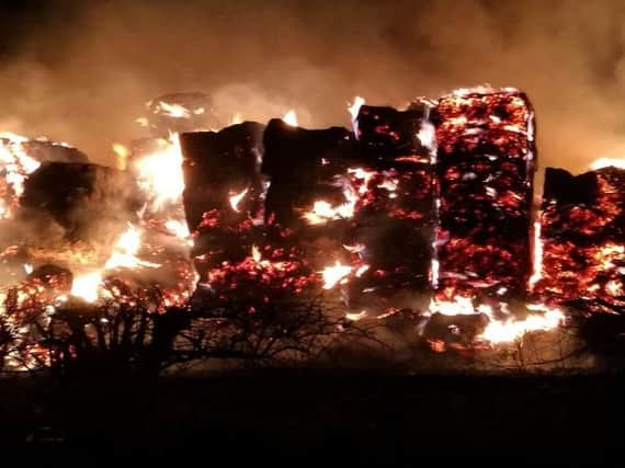 Hay bales on fire in Doncaster