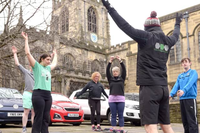 Sheffield Cathedral staff take up exercises in the car park