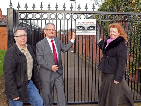 Town ward Councillors Dave Shaw, John McHale and Sue Knowles, pictured by the alleyway between Beechfield Road and Apley Road, in Hyde Park, which has recently been fitted with gates. Picture: Marie Caley