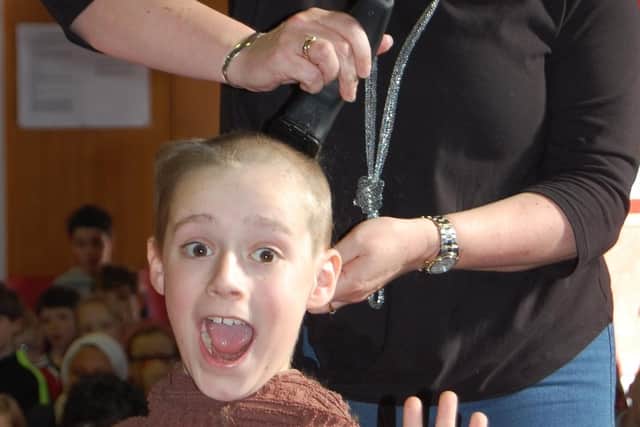 Zach during his charity head shave