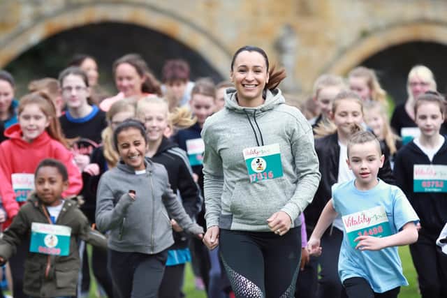 Dame Jessica Ennis-Hill and pupils from several schools from Sheffield and Derbyshire on the launch of the new run