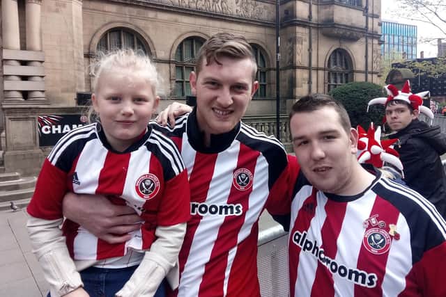 Ruby Scaife, aged seven, with Joe Newbould and Dale Moore